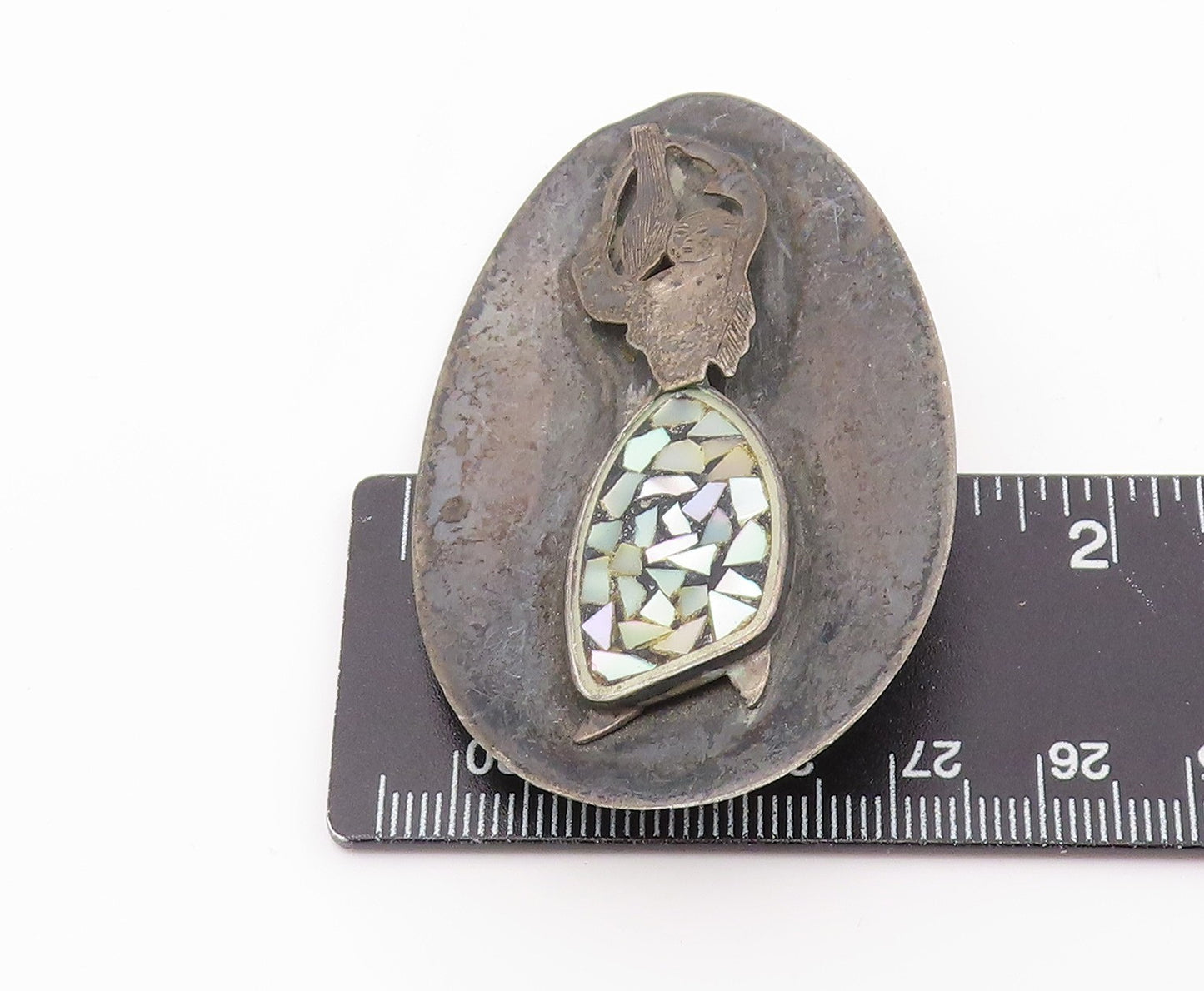 925 Sterling Silver Vintage Brooch ISRAEL Mother Of Pearl Figural Pin  BP12429