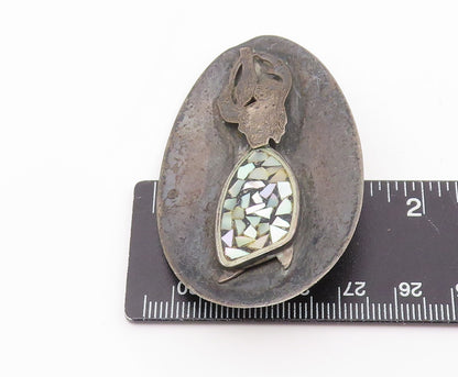 925 Sterling Silver Vintage Brooch ISRAEL Mother Of Pearl Figural Pin  BP12429