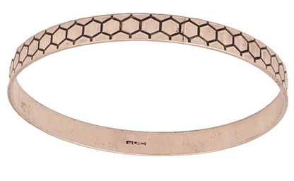 925 Sterling Silver  Vintage Etched Honeycomb Bangle Bracelet  BT9808