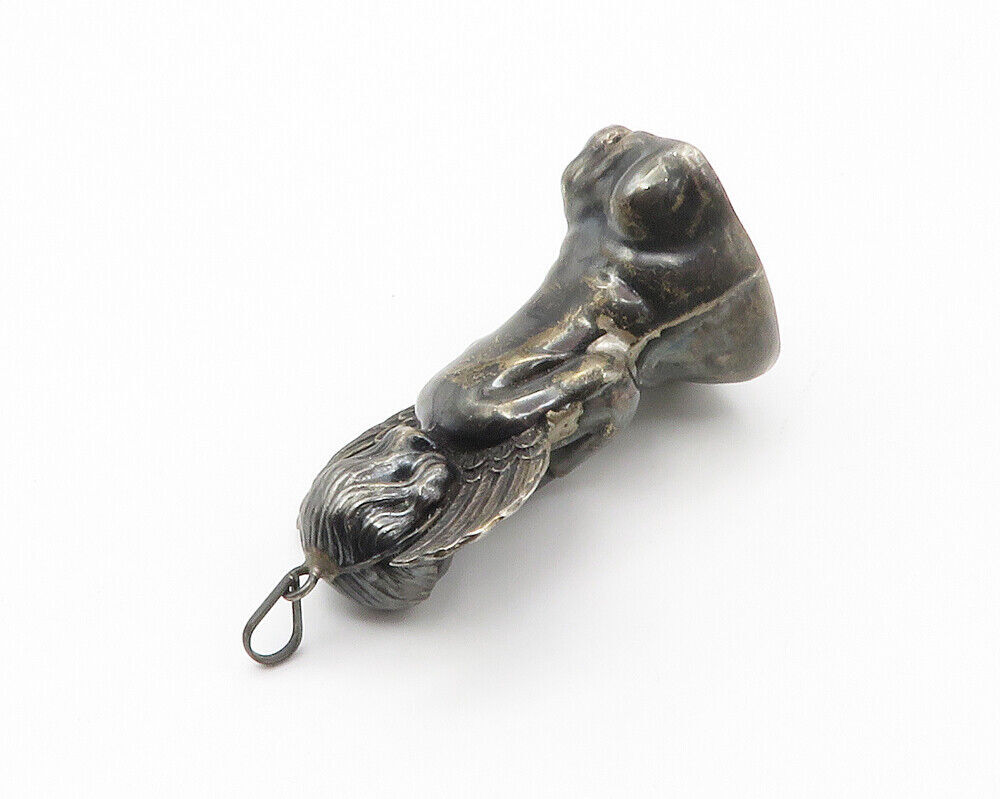 925 Sterling Silver  Vintage Praying Baby Angel Oxidized Pendant  PT11088
