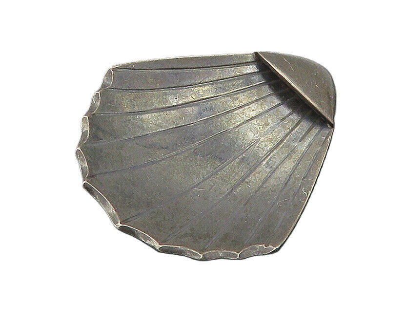 DENMARK 925 Silver  Vintage Oxidized Clam Shell Motif Brooch Pin  BP8745