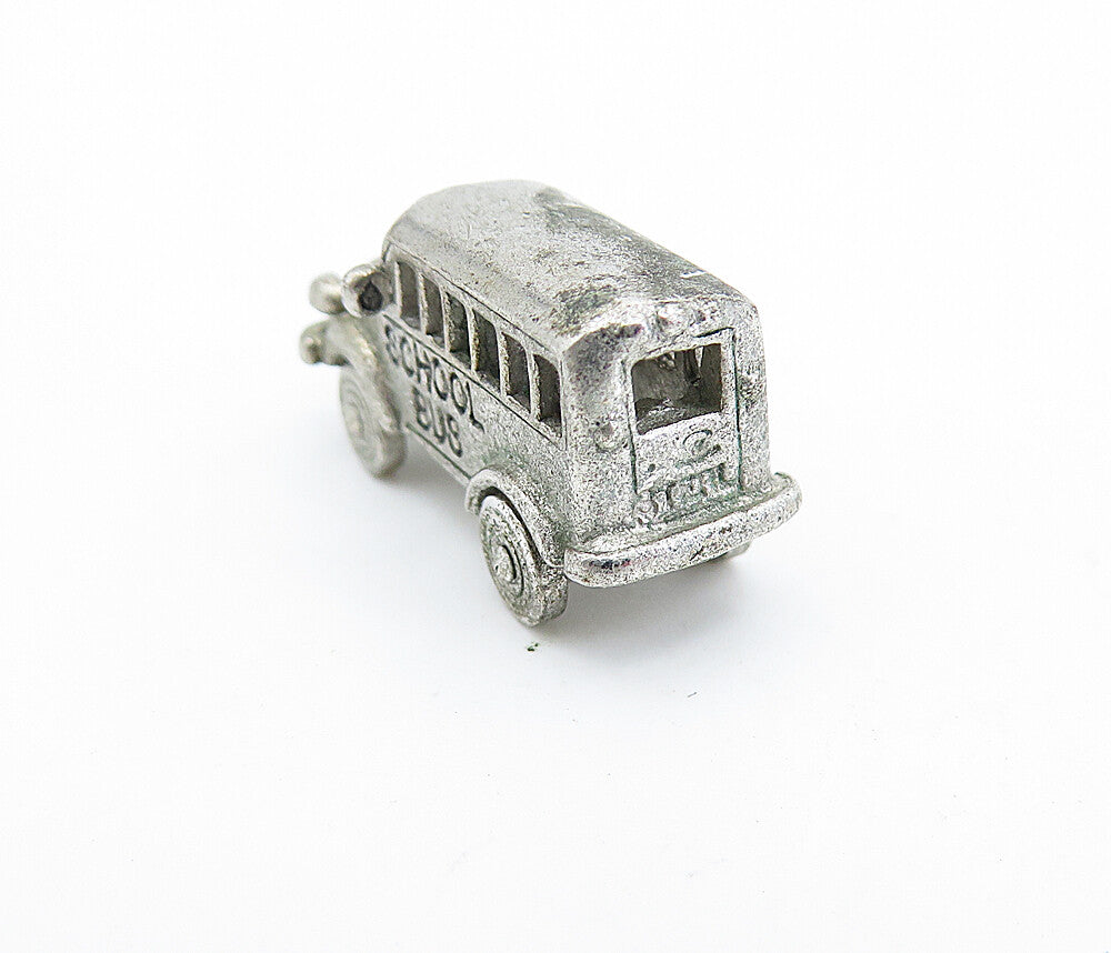 925 Sterling Silver  Vintage Petite Dark Tone School Bus Drop Pendant  PT5630