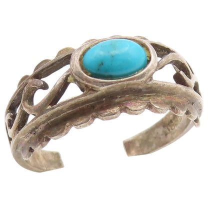 925 Sterling Silver Vintage Ring Cabochon Turquoise Openwork Band  Sz 6  RG36876