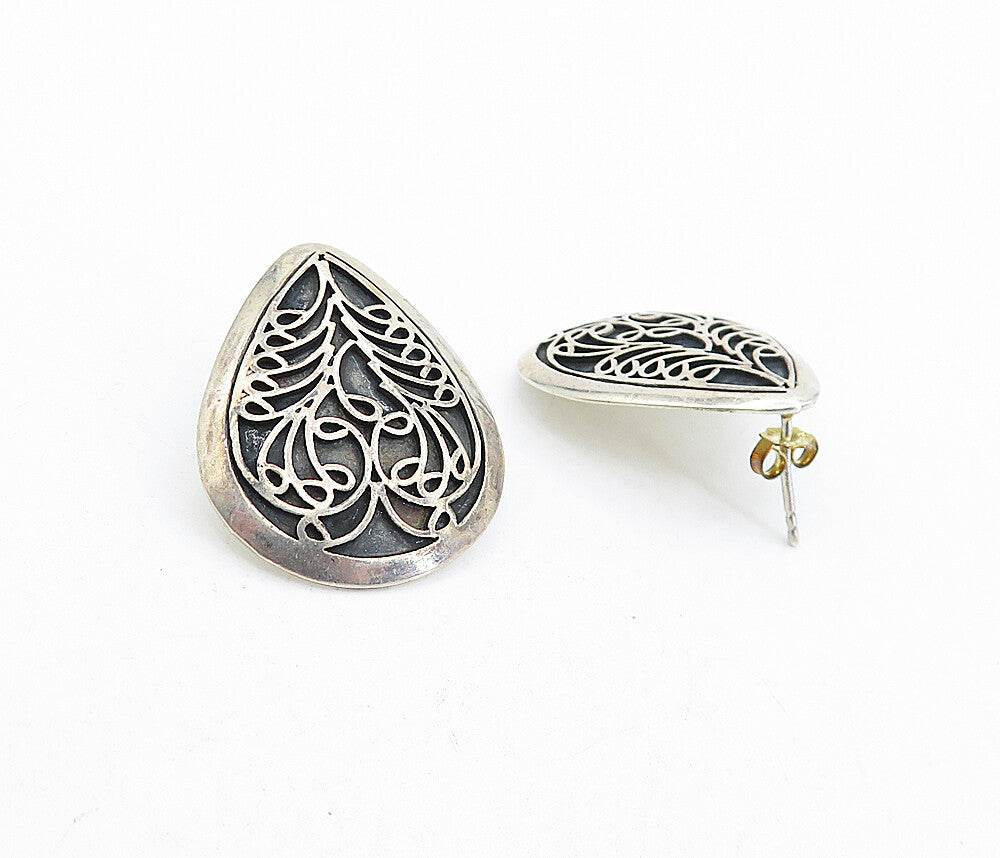 925 Sterling Silver  Vintage Two Tone Swirl Pattern Drop Earrings  EG2414