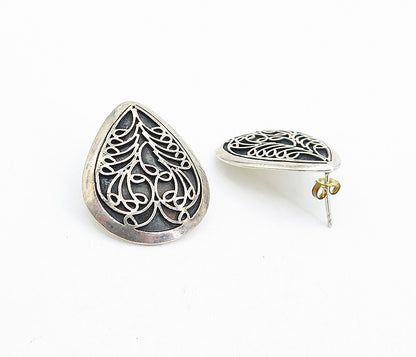 925 Sterling Silver  Vintage Two Tone Swirl Pattern Drop Earrings  EG2414
