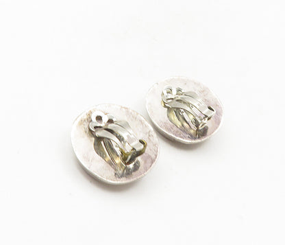 MEXICO 925 Sterling Silver  Vintage Shiny Concave Non Pierce Earrings  EG4784