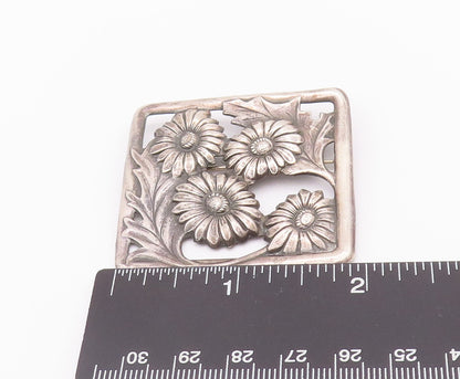 925 Sterling Silver Vintage Brooch Pin Solid Cutout Carved Flowers Frame BP10769