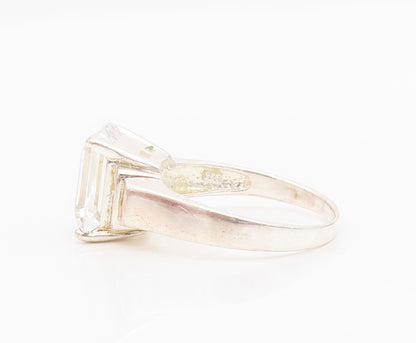 925 Sterling Silver Vintage Ring Minimalist Step Cut Rectangle CZ  Sz 10 RG33039