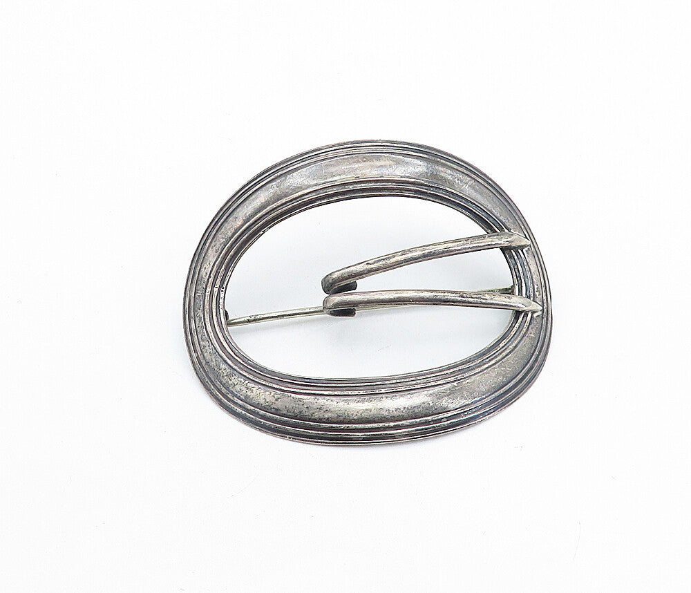 925 Sterling Silver  Vintage Antique Dark Tone Belt Buckle Brooch Pin  BP2258