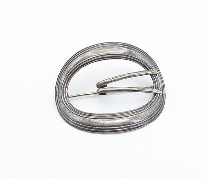 925 Sterling Silver  Vintage Antique Dark Tone Belt Buckle Brooch Pin  BP2258