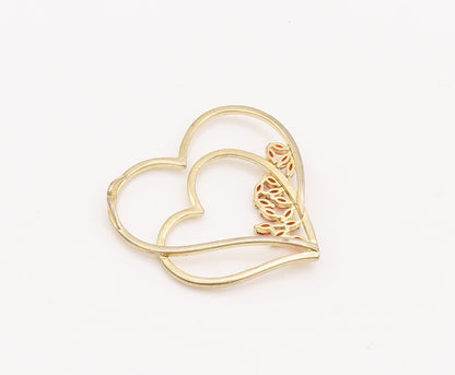 925 Sterling Silver Vintage Pendant Gold Plated Red CZ Cutout 2 Hearts   PT23092