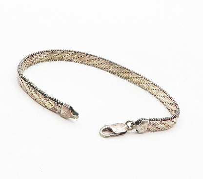 925 Sterling Silver  Vintage Shiny Dark Tone Flat Chain Bracelet  BT6060