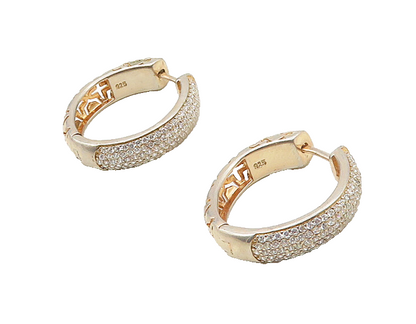 925 Sterling Silver  Cubic Zirconia Cross Pattern Hinge Hoop Earrings  EG9044