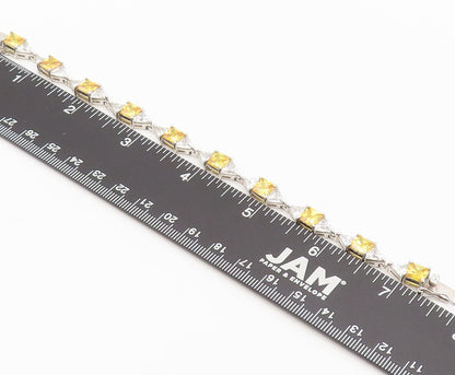 925 Sterling Silver  Vintage Square Citrine & Topaz Tennis Bracelet  BT10125