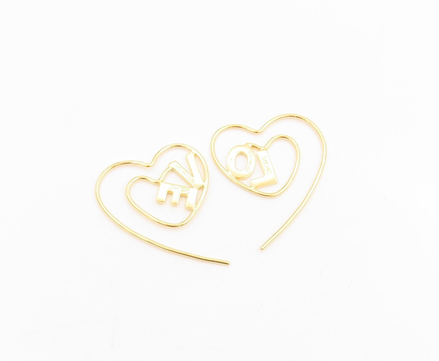 925 Sterling Silver Vintage Earrings Gold Plated Love Heart Wire Strings EG13762