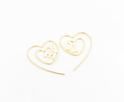 925 Sterling Silver Vintage Earrings Gold Plated Love Heart Wire Strings EG13762