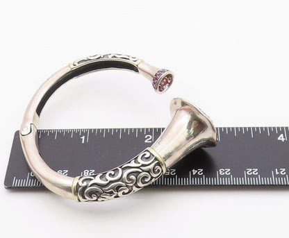 925 Sterling Silver Vintage Bracelet Real Ruby Scrollwork Open Cuff  BT12101