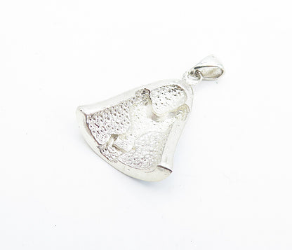 925 Sterling Silver  Blue Mother Of Pearl Floral Pattern Bell Pendant  PT5566