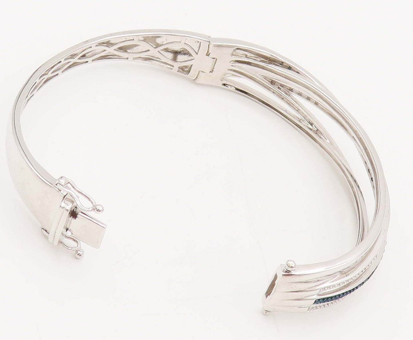 925 Silver  Vintage Blue & White Diamonds Multi Bangle Effect Bracelet  BT9961