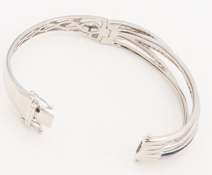 925 Silver  Vintage Blue & White Diamonds Multi Bangle Effect Bracelet  BT9961