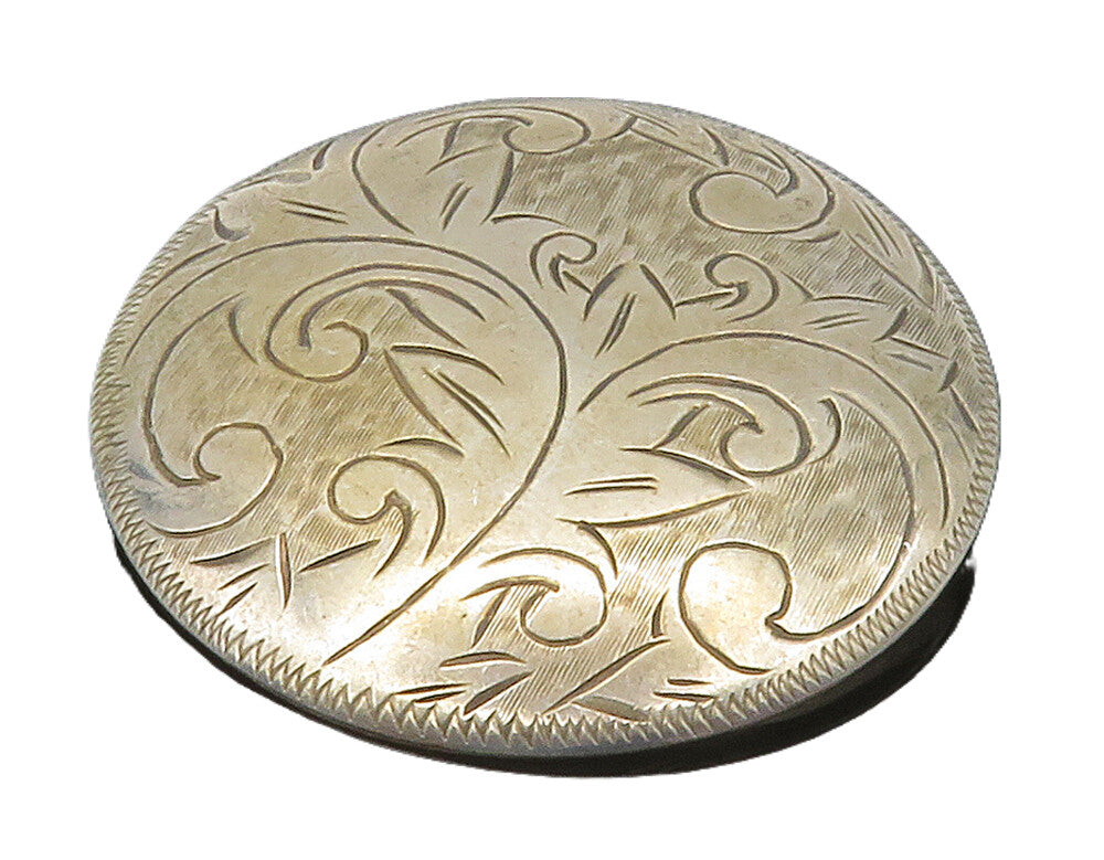 SIAM 925 Sterling Silver  Vintage Floral Vine Etched Round Brooch Pin  BP5920