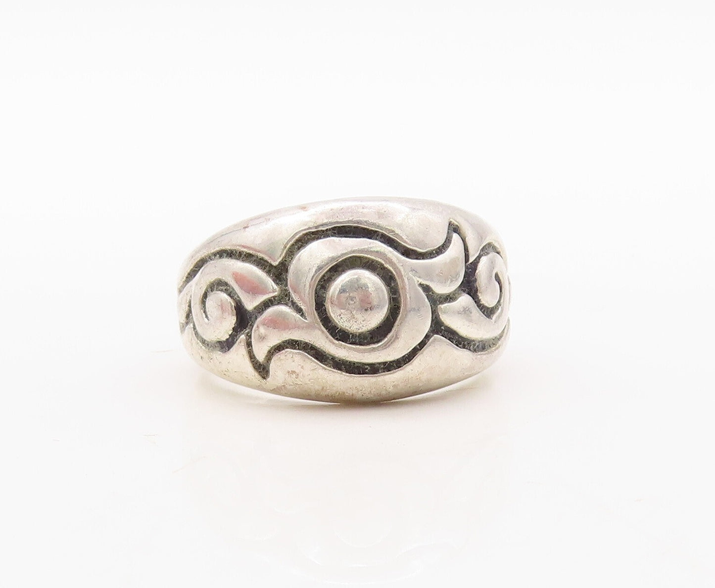 925 Sterling Silver Vintage Ring Dark Tone Swirly Design Etched  Sz 8.5  RG31154