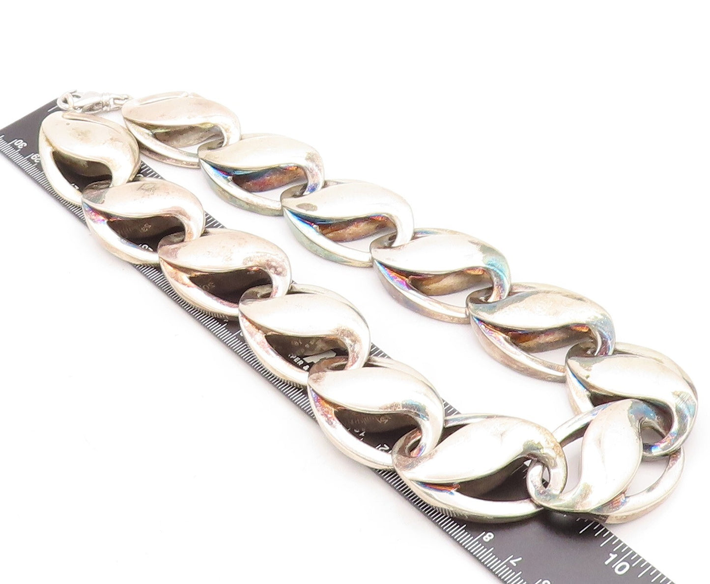 CHARLES KRYPELL 925 Silver Vintage Large Oval Swirl Chain Necklace  NE2173