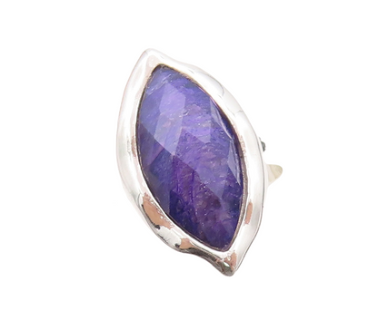 925 Sterling Silver Vintage Ring Marquise Cut Purple Gemstone  Sz 7  RG29789