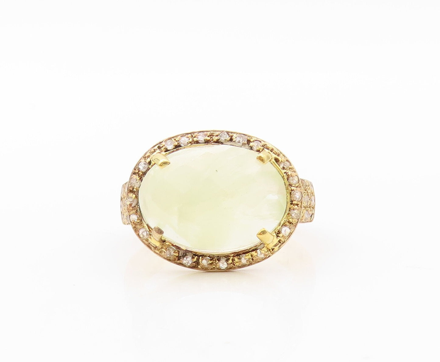 925 Sterling Silver Vintage Ring Gold Plated Diamonds & Gemstone  Sz 7  RG30627