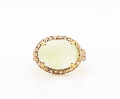 925 Sterling Silver Vintage Ring Gold Plated Diamonds & Gemstone  Sz 7  RG30627