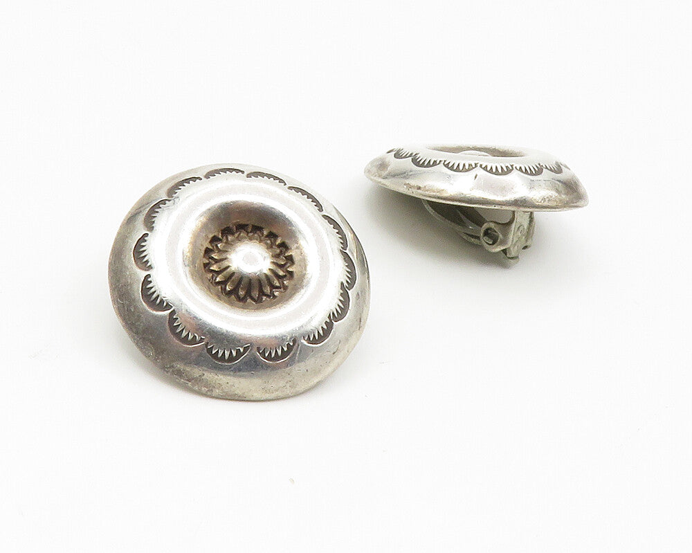 SOUTHWESTERN 925 Silver Vintage Floral Non Pierce Button Drop Earrings EG7123