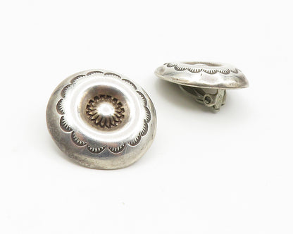 SOUTHWESTERN 925 Silver Vintage Floral Non Pierce Button Drop Earrings EG7123