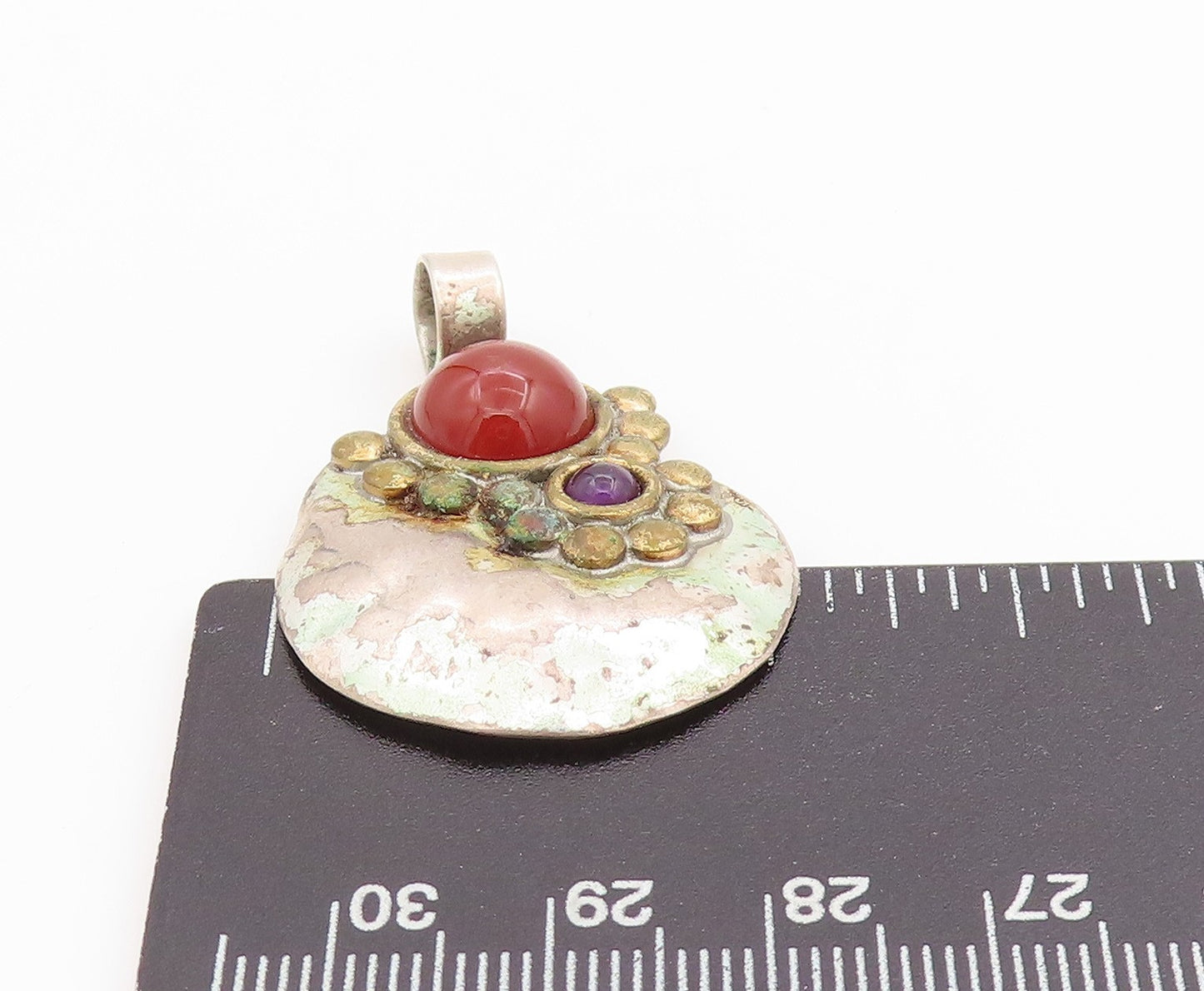 925 Sterling Silver Vintage Pendant LOUIS BOOTH Carnelian Amethyst  PT24393