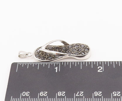 925 Sterling Silver Vintage Pendant Beaded & Onyx Inlay Cutout Sliders  PT22744