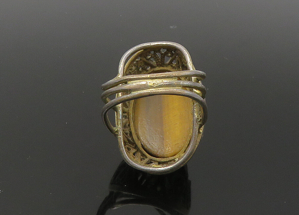 925 Sterling Silver  Vintage Antique Tiger's Eye Cocktail Ring Sz 5.5  RG22617
