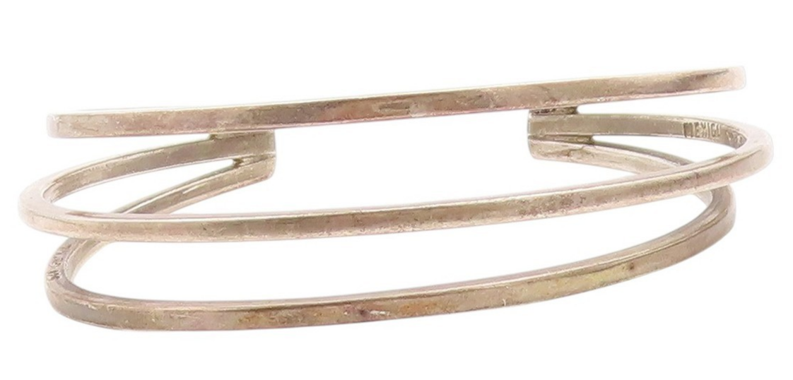 925 Sterling Silver Vintage Bracelet MEXICO Minimalist Triple Layered  BT11361