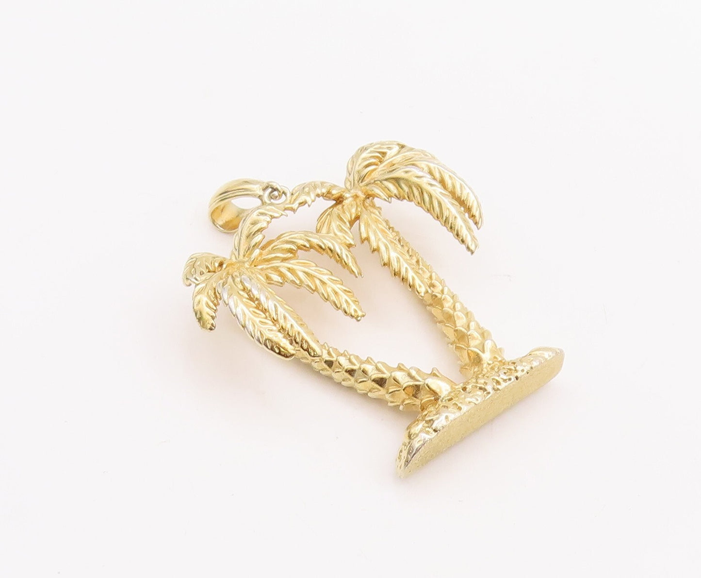 925 Sterling Silver Vintage Pendant 3D Gold Plated Coconut Tree  PT23381