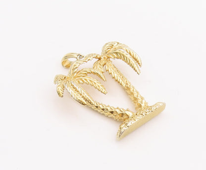 925 Sterling Silver Vintage Pendant 3D Gold Plated Coconut Tree  PT23381