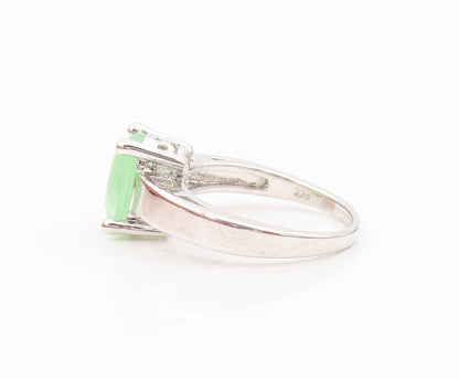 925 Sterling Silver Vintage Ring Minimalist Green Oval Topaz  Sz 5  RG31874