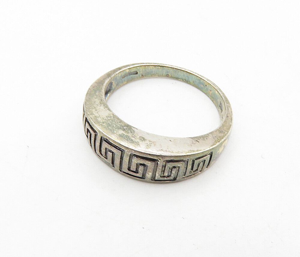 925 Sterling Silver  Vintage Dark Tone Open Greek Key Band Ring Sz 7  RG8815
