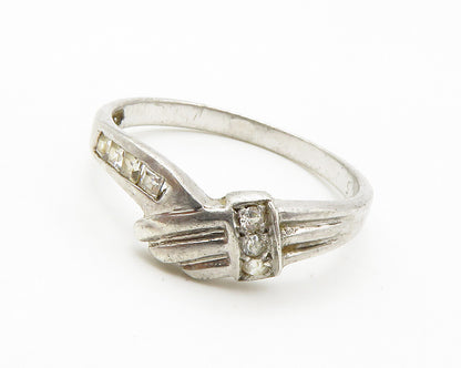 925 Sterling Silver  Vintage Topaz Angel Wing Motif Band Ring Sz 7.5  RG14424