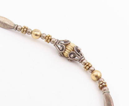 925 Sterling Silver Vintage Necklace Two Tone Bohemian Ethnic Bead Chain  NE4782