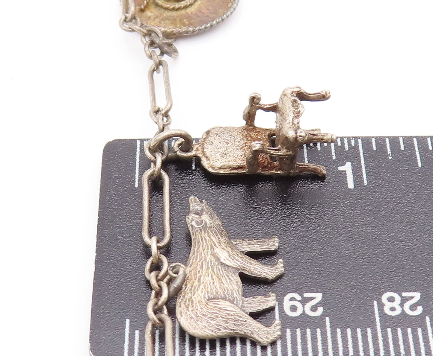 925 Sterling Silver Vintage Bracelet Wild West Old America Link Charm  BT10192