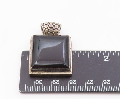 925 Sterling Silver  Vintage Black Onyx Circle Patterned Bail Pendant  PT16740