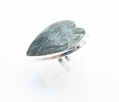 925 Sterling Silver  Love Heart Shaped Green Jasper Cocktail Ring Sz 9  RG7743