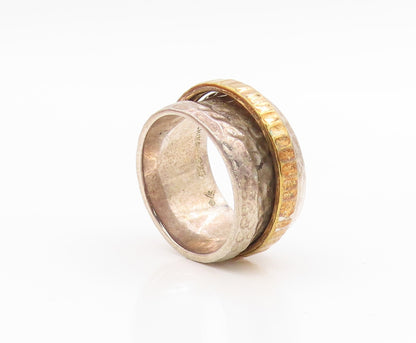 925 Sterling Silver Vintage Ring Two Tone Hammered Spinner Band  Sz 7  RG34561