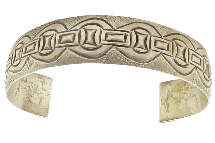 925 Sterling Silver  Vintage Etched Pattern Round Cuff Bracelet  BT5710