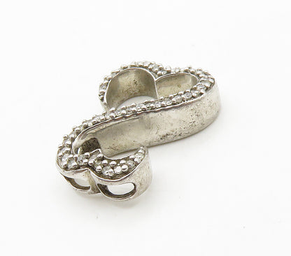 925 Sterling Silver  Vintage Genuine Diamonds Open Love Heart Pendant  PT11822