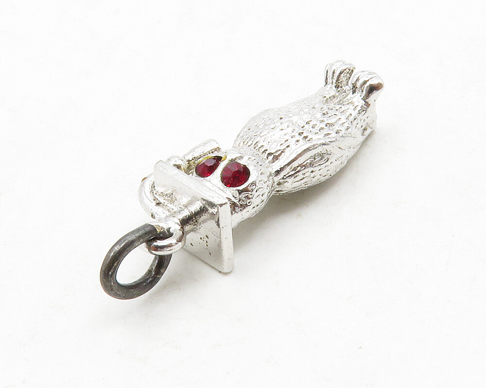 925 Sterling Silver  Petite Pink Topaz Owl Graduate Motif Pendant  PT10625
