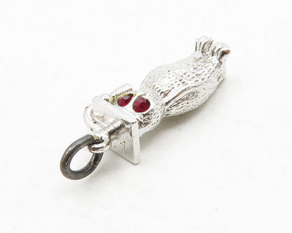 925 Sterling Silver  Petite Pink Topaz Owl Graduate Motif Pendant  PT10625